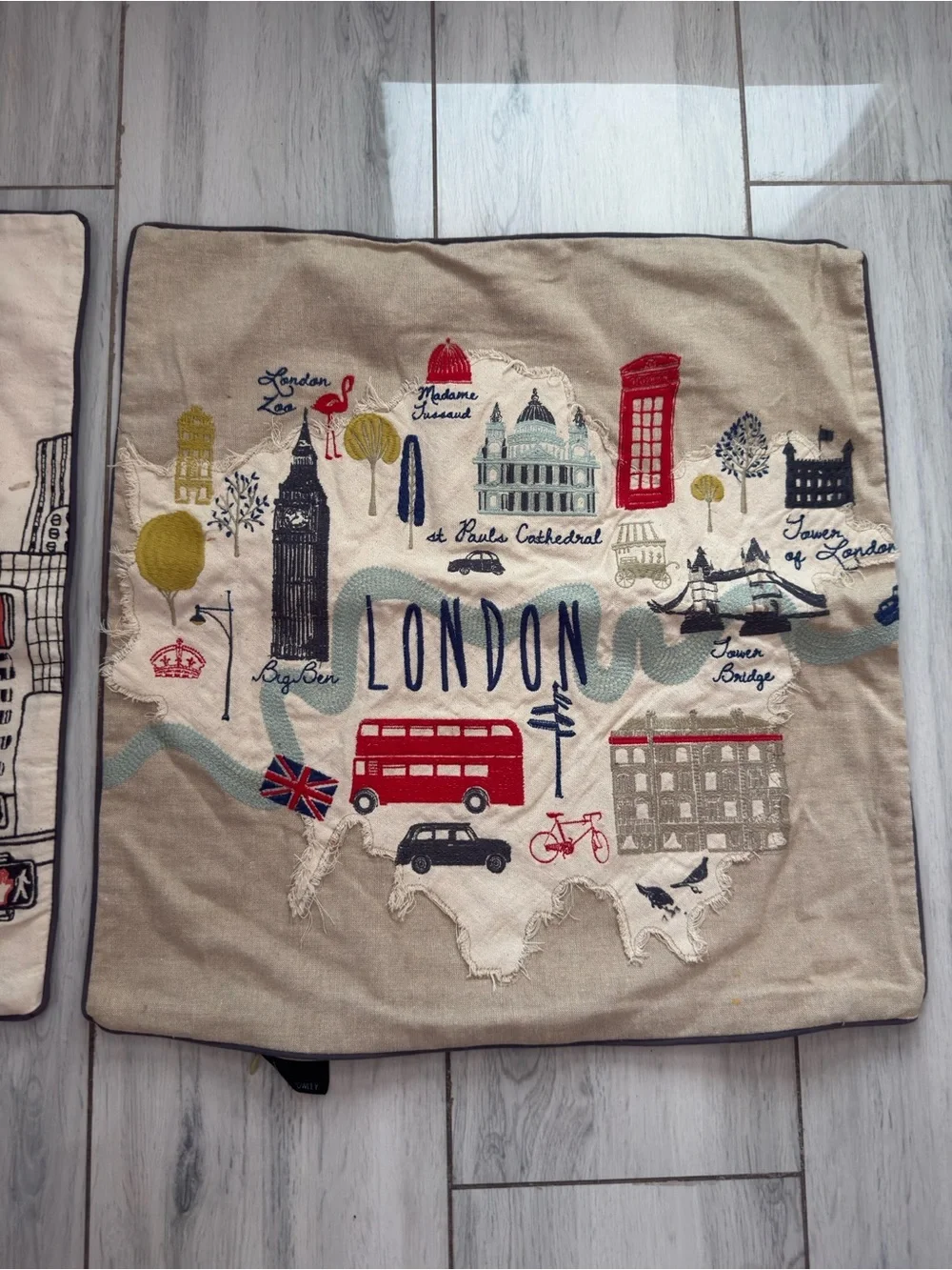2 Cynthia Rowley London & NY City Escape Embroidered Pillow  Covers 19.5 by 19.5